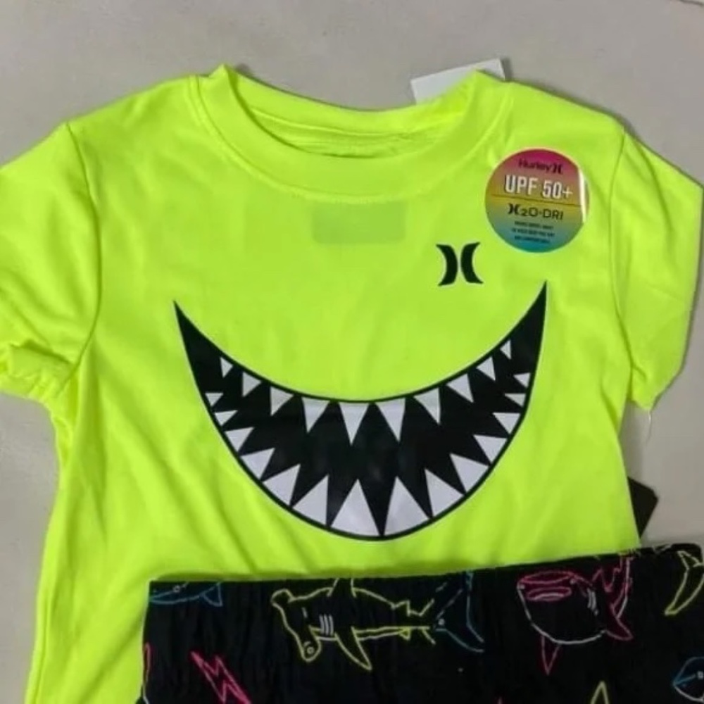 Hurley shark neon shorts top UPF 50+ active performance set 8002 - Picture 2 of 5